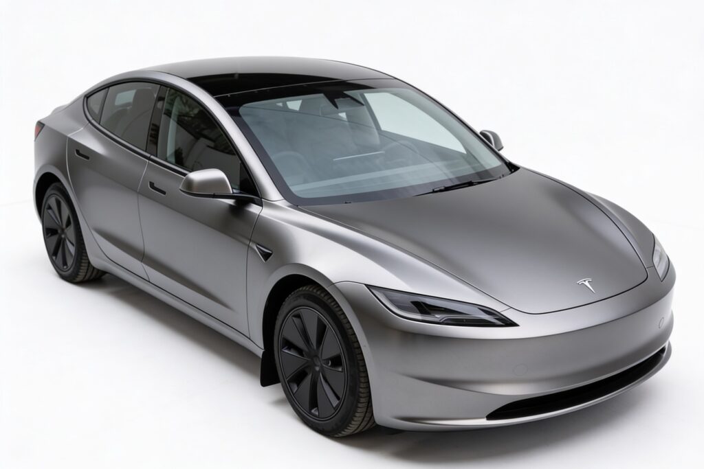 Tesla wrapped in gunmetal grey